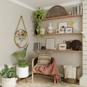 Neatly organized home shelving representing the Home Organization Reset Workbook